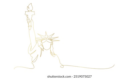 Happy Independence Day in United States 4th of July with statue of liberty. line art style Vector