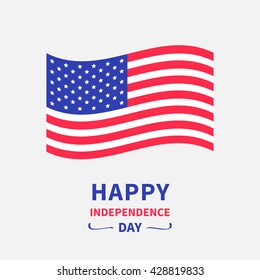 Happy independence day United states of America. 4th of July. Waving American flag. White background. Isolated. Greeting card. Flat design. Vector illustration