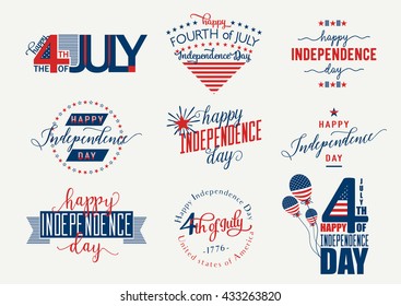 Happy Independence Day United States overlay. Fourth of July - July4th banner, label or poster. Vector Set