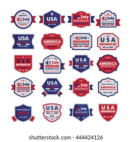 Happy independence day United States of America, 4th of July. A set of Flat frames/ badges