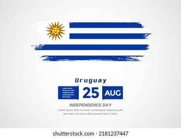 Happy Independence Day of Uruguay. Abstract country flag on hand drawn brush stroke vector patriotic background.