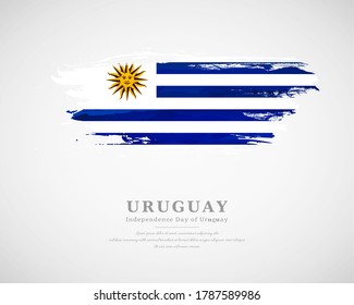 Happy independence day of Uruguay with artistic watercolor country flag background