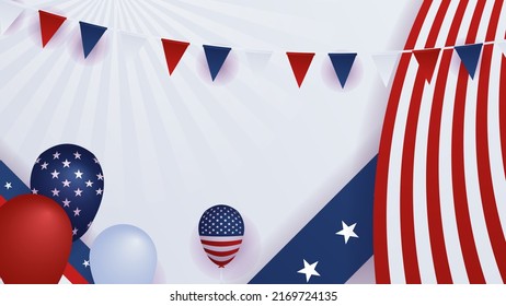 Happy independence day us flag texture with Balloon decoration. Vector illustration for social media template background, greeting cards, presentation, event or celebration 4th July festivals