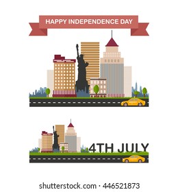 Happy independence day. USA. 4th July. independence day. New York, Empire State Building, Statue of Liberty. Vector, eps10.