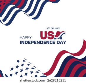 Happy Independence Day USA background with united states flag. 4th of july banner. waving American flag, vector illustration.