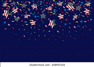 Happy Independence Day of the USA Background with Confetti and Stars. 4th of July. Web Banner. Vector Illustration.