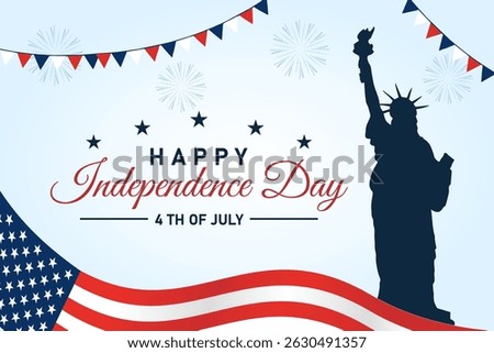 Happy Independence Day USA background with United States flag and Statue of Liberty. 4th of July banner, greeting card. Vector illustration.