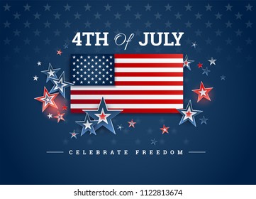 Happy Independence Day USA blue background with the United States flag. 4th of July USA independence day celebration vector illustration