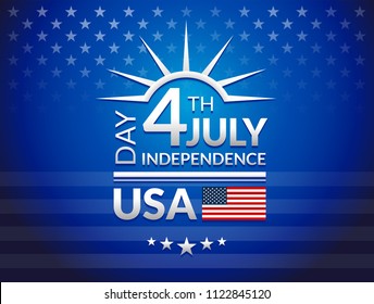 Happy Independence Day USA blue background with 4th of July typography, the United States flag, symbol of freedom, liberty. Fourth of July celebration  design vector illustration