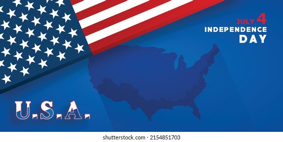 Happy Independence day of USA card with red paper cut style on color background for festive national anniversary of USA, on July 4