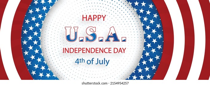 Happy Independence day of USA card with red paper cut style on color background for festive national anniversary of USA, on July 4