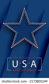 Happy Independence day of USA card with red paper cut style on color background for festive national anniversary of USA, on July 4
