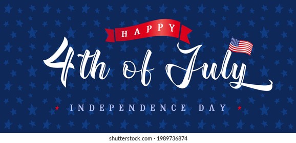 Happy Independence Day USA creative banner. Isolated abstract graphic design template. Red, blue, white colors. 4th of July USA. Decorative logotype concept, colorful congrats. Horizontal background.