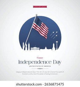 Happy Independence Day USA Creative and Greeting Card. 4th of July - United States Independence Day Celebration with Text and USA Flag Vector Illustration