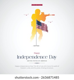 Happy Independence Day USA Creative and Greeting Card. 4th of July - United States Independence Day Celebration with Text and USA Flag Vector Illustration