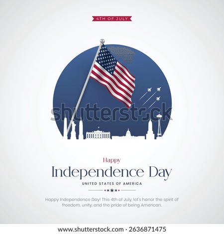 Happy Independence Day USA Creative and Greeting Card. 4th of July - United States Independence Day Celebration with Text and USA Flag Vector Illustration