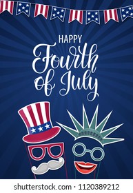 Happy Independence Day USA. Fourth of July. Patriotic attributes, party invitation. Vector illustration EPS10.