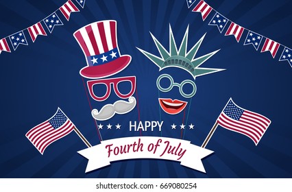 Happy Independence Day USA. Fourth of July.  Patriotic attributes, party invitation. Vector illustration EPS10.