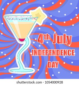 Happy independence day of USA greeting card. Poster of 4 Fourth of July with cocktail. Vector illustration eps 10