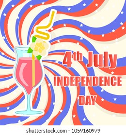 Happy independence day of USA greeting card. Poster of 4 Fourth of July with cocktail. Vector illustration eps 10