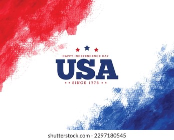 Happy independence day USA greeting banner background with red and blue grunge brushstroke. Vector illustration.