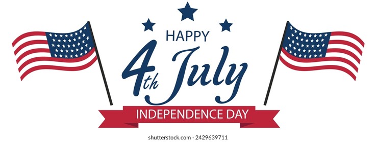 Happy Independence Day of the USA on July 4th. Design of greeting cards, posters, banners, posts in social media. USA Independence Day background for greetings, sale, discount, advertisement, web.