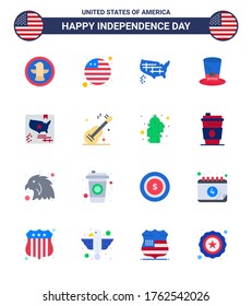 Happy Independence Day USA Pack of 16 Creative Flats of map; american; states; usa; hat Editable USA Day Vector Design Elements