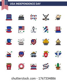 Happy Independence Day USA Pack of 25 Creative Flat Filled Lines of sweet; cake; festival; american; ice sport Editable USA Day Vector Design Elements