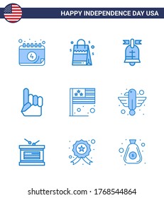 Happy Independence Day USA Pack of 9 Creative Blues of country; american; ball; usa; foam hand Editable USA Day Vector Design Elements