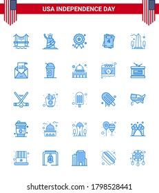 Happy Independence Day USA Pack of 25 Creative Blues of monument; wedding; usa; love; medal Editable USA Day Vector Design Elements