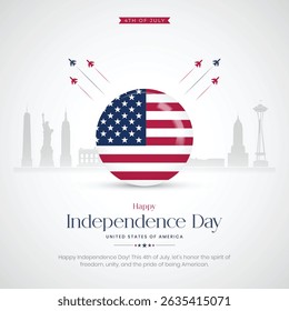 Happy Independence Day USA Post and Greeting Card. 4th of July - United States Independence Day Celebration with Text and USA Flag Vector Illustration