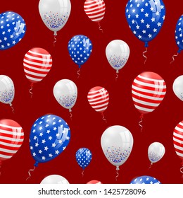 Happy independence day of USA (United States of America) 4 Fourth of July celebration banner, greeting card design with balloons, fireworks,confetti, ribbon. USA freedom background. USA. Liberty.