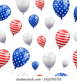 Happy independence day of USA (United States of America) 4 Fourth of July celebration banner, greeting card design with balloons, fireworks,confetti, ribbon. USA freedom background. USA. Liberty.