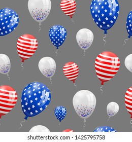 Happy independence day of USA (United States of America) 4 Fourth of July celebration banner, greeting card design with balloons, fireworks,confetti, ribbon. USA freedom background. USA. Liberty.