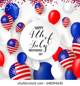 Happy independence day of USA (United States of America) 4 Fourth of July celebration banner, greeting card design with balloons,confetti. USA freedom background. USA. Liberty. Independence day USA.