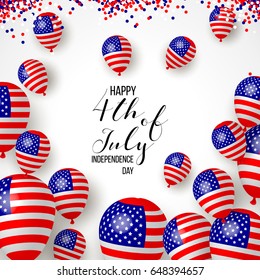 Happy independence day of USA (United States of America) 4 Fourth of July celebration banner, greeting card design with balloons,confetti. USA freedom background. USA. Liberty. Independence day USA.