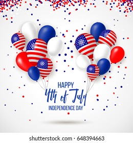 Happy independence day of USA (United States of America) 4 Fourth of July celebration banner, greeting card design with balloons,confetti. USA freedom background. USA. Liberty. Independence day USA.