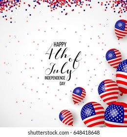 Happy independence day of USA (United States of America) 4 Fourth of July celebration banner, greeting card design with balloons,confetti. USA freedom background. USA. Liberty. Independence day USA.