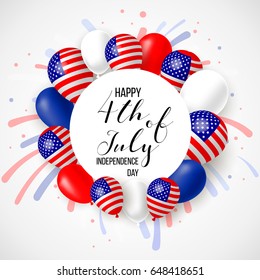 Happy independence day of USA (United States of America) 4 Fourth of July celebration banner, greeting card design with balloons,confetti. USA freedom background. USA. Liberty. Independence day USA.