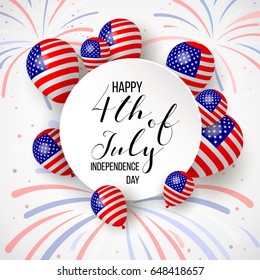 Happy independence day of USA (United States of America) 4 Fourth of July celebration banner, greeting card design with balloons,confetti. USA freedom background. USA. Liberty. Independence day USA.