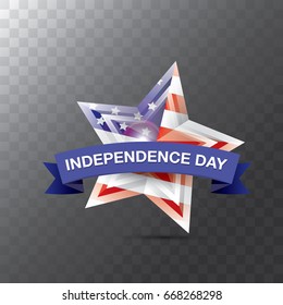 Happy Independence Day USA vector label isolated on transparent background. 4th july american holiday design elements.