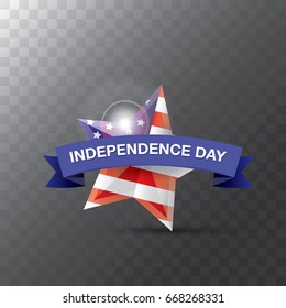 Happy Independence Day USA vector label isolated on transparent background. 4th july american holiday design elements.