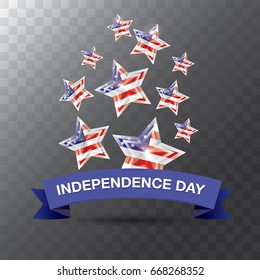 Happy Independence Day USA vector label isolated on transparent background. 4th july american holiday design elements.