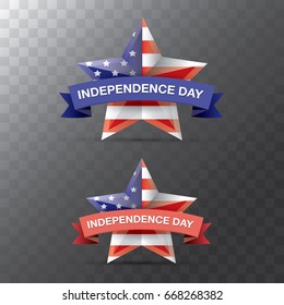 Happy Independence Day USA vector label isolated on transparent background. 4th july american holiday design elements.