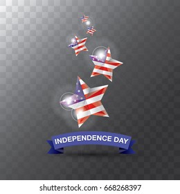 Happy Independence Day USA vector label isolated on transparent background. 4th july american holiday design elements.