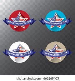 Happy Independence Day USA vector label isolated on transparent background. 4th july american holiday design elements.