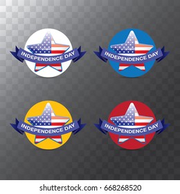Happy Independence Day USA vector label isolated on transparent background. 4th july american holiday design elements.
