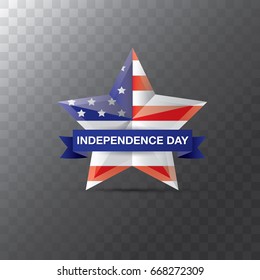 Happy Independence Day USA vector label isolated on transparent background. 4th july american holiday design elements.