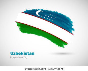 Happy independence day of Uzbekistan with artistic watercolor country flag background. Grunge brush flag illustration