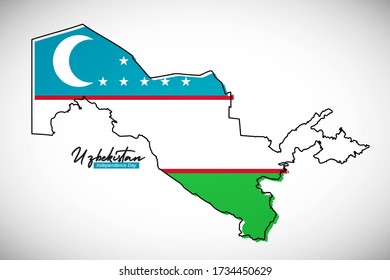 Happy independence day of Uzbekistan. Creative national country map with Uzbekistan flag vector illustration